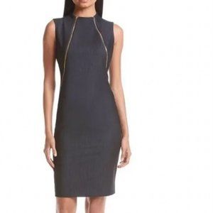 Calvin Klein White Sheath Dress Double Gold Zipper Size 4